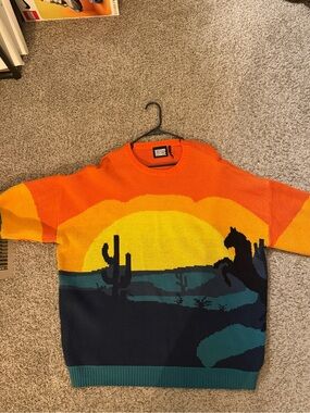 Reclaimed Vintage Men’s Orange Yellow Teal Desert Sunset Sweater